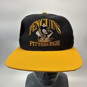 Vintage Pittsburgh Penguins Signature Snapback Black Yellow AJD 90s‎
